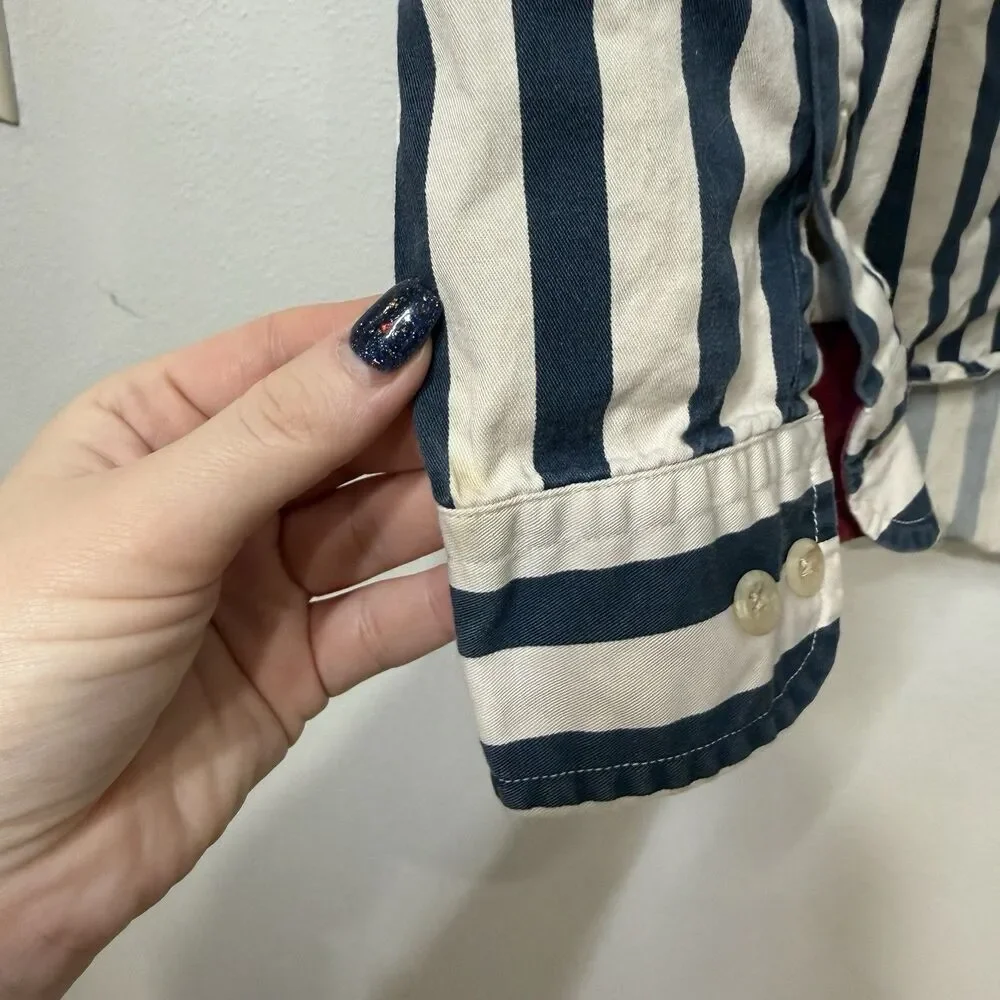 Vintage Tommy Hilfiger Men’s Sailing Flag Yacht Patch Button Striped Shirt Large